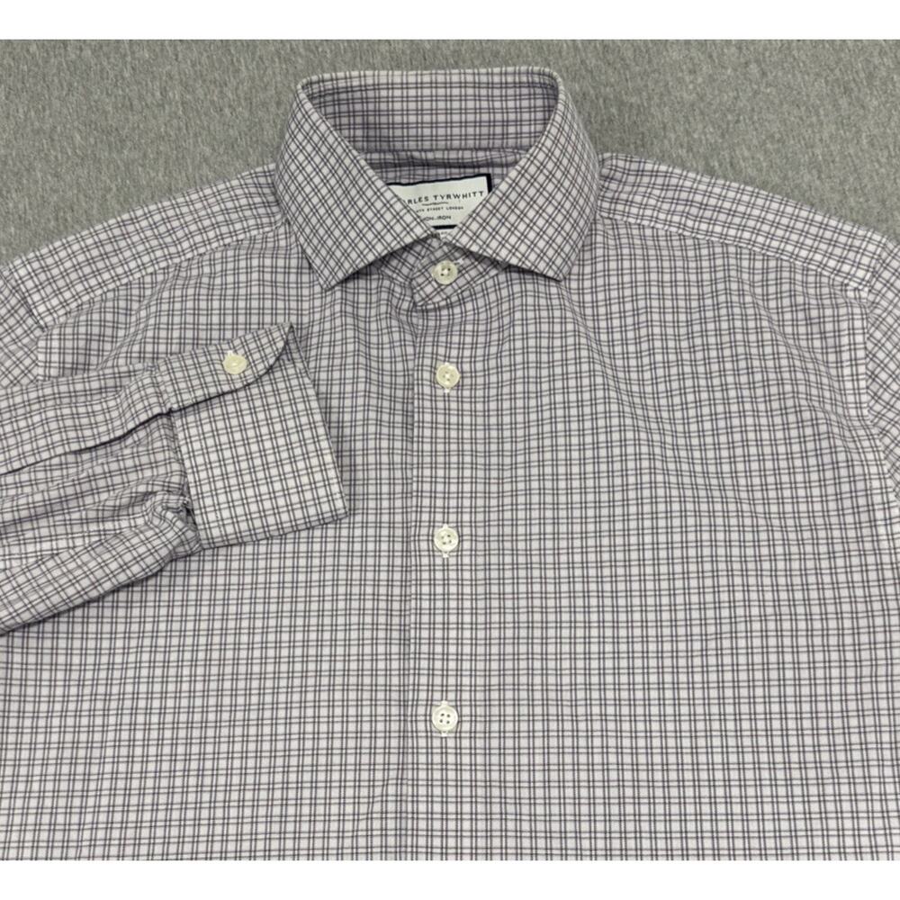 Charles Tyrwhitt Shirt Mens 15.5 - 34 Check Cotton Blend Stretch Button Up